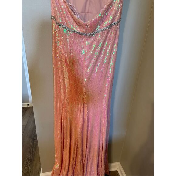 Ieena Mac Duggal Size 12 Strapless Sequin Formal Gown Coral Pink Sparkle NWT - Picture 12 of 16